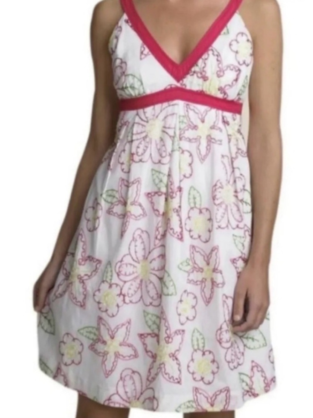 Lilly Pulitzer White Floral Halter Dress with Pink Trim